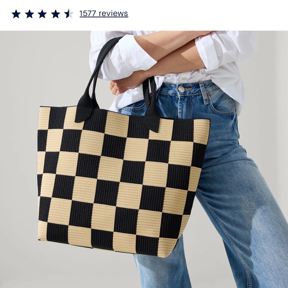 Rothy's Black and Tan Checkered Tote